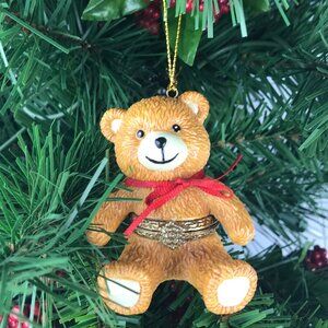 Teddy Bear Porcelain Surprise Gift Hinged Trinket Box Christmas Ornament